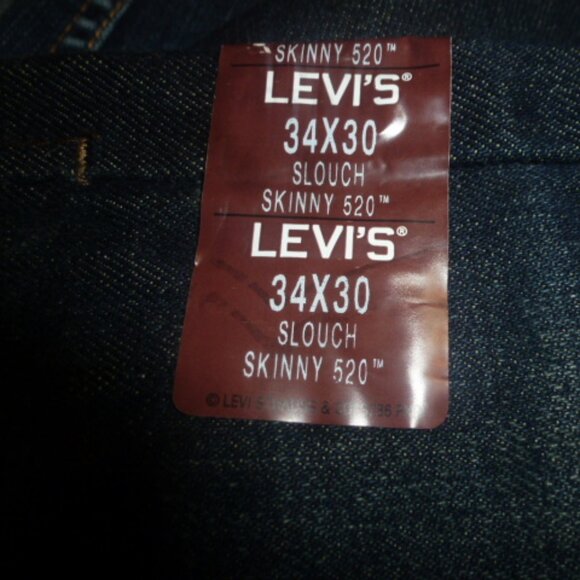 NEW Mens Levi's 520 Slouch Skinny Fit Blue Jeans- Size 34W x 30L - Picture 13 of 13